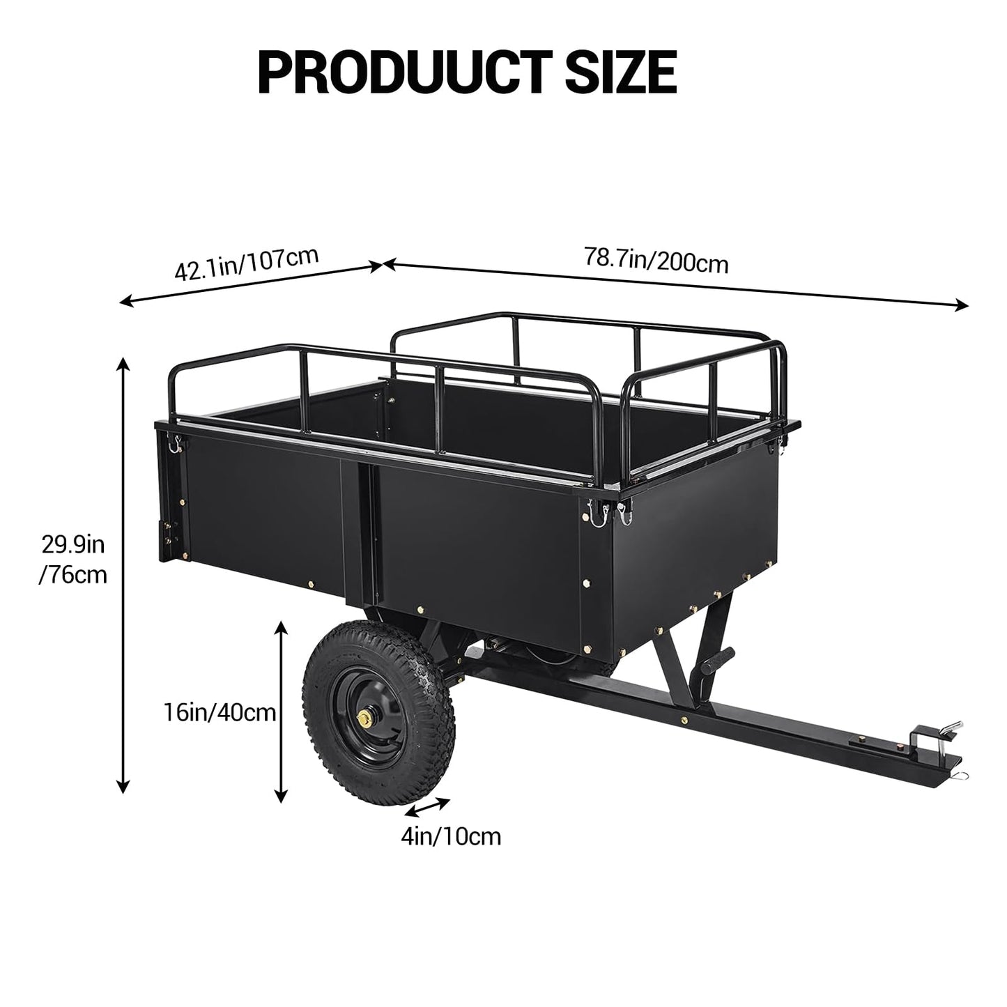 Heavy Duty Utility Dump Cart – 9000 Lbs Capacity, 15 Cu.ft Steel Trailer with Removable Sides, All-Terrain Wheels, Compatible with ATV/UTV/Lawn Tractor, Ideal for Garden, Yard, Hauling