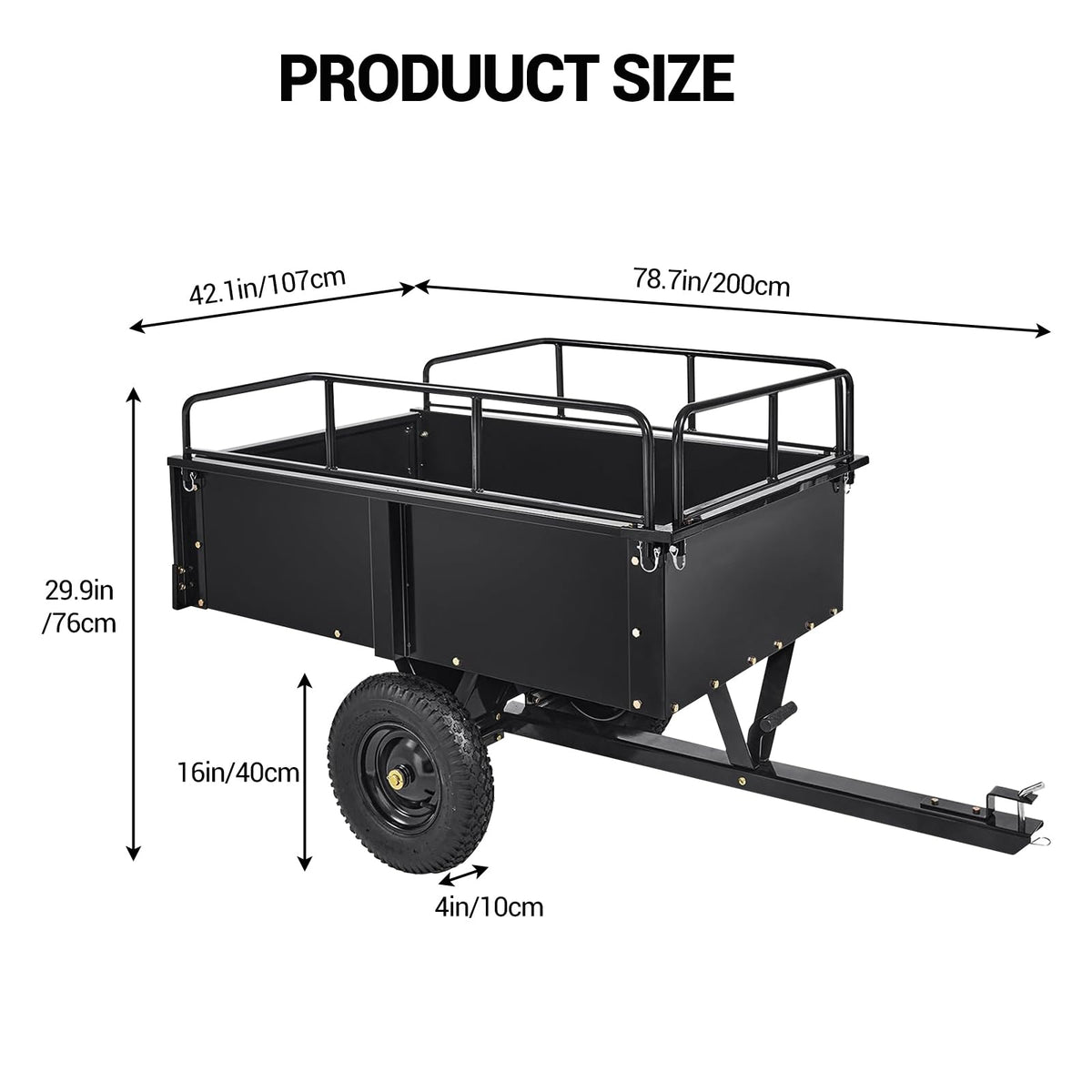 Heavy Duty Dump Cart ATV/UTV Trailer, 1600 Lb with Removable Sides & All Terrain Tires Lawn Mower- Gardening Equipment for Yard, Lawn, and Outdoor Use