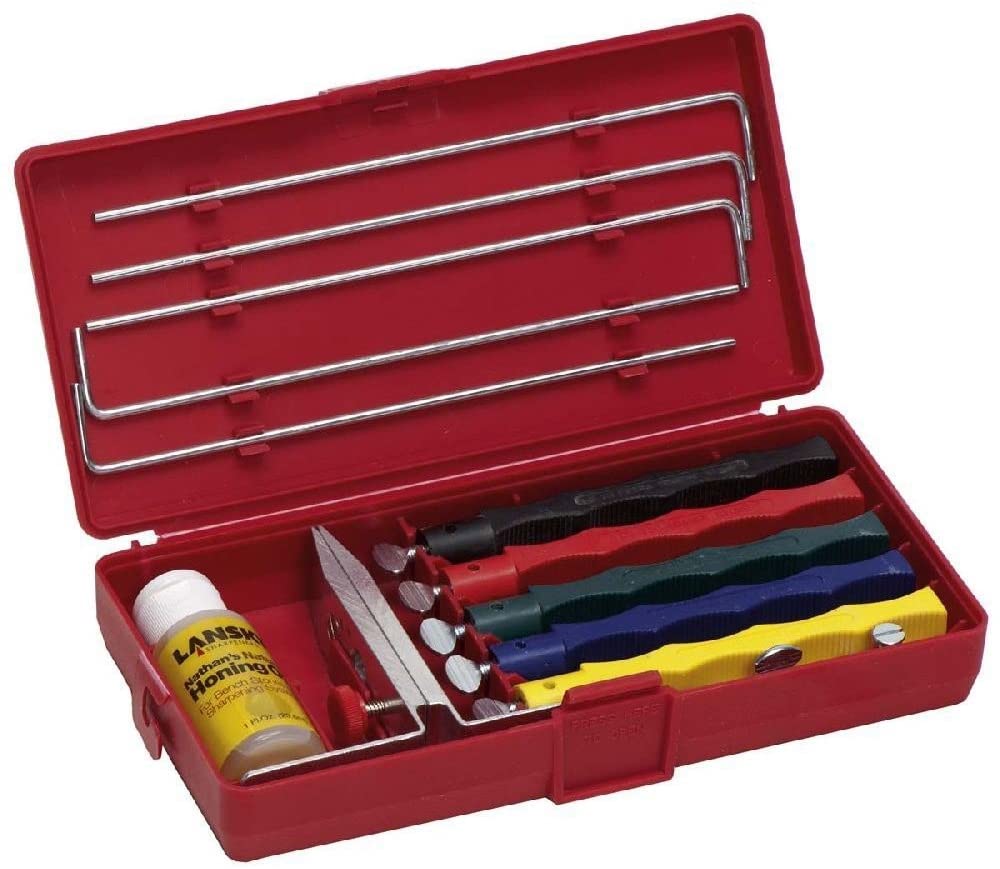 Lansky Deluxe 5-Stone Controlled-Angle Precision Knife Sharpening System w/ Honing Oil & Storage Case – LKCLX