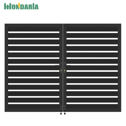 Mondaria Aluminum Double Fence Gate, 6FT H x 8FT W Outdoor Driveway Privacy Gate with Heavy Duty Metal Frame, Rustproof Powder-Coated Gate with Lockable Handle Kit, Horizontal Slat (Without Post)