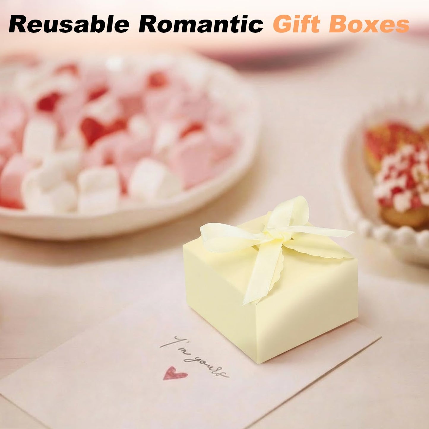 PATIKIL Party Favor Candy Box with Ribbons, (Yellow)(30Pcs), Kraft Paper Colorful Treat Gift Boxes for Wedding/Birthday Party/Anniversary