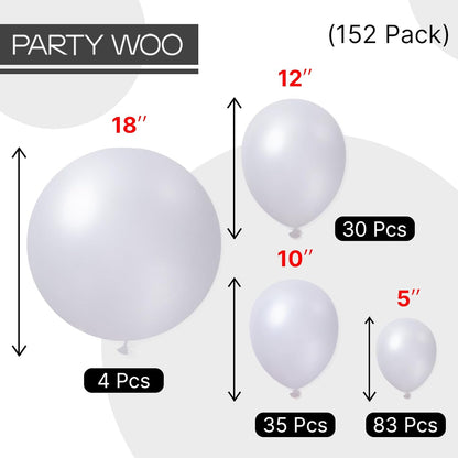 PartyWoo Pearl White Balloons - 152-Piece Metallic Latex Balloon Arch Kit | Wedding & Party Decor