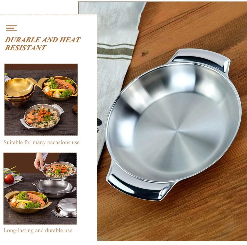 Luxshiny Large Mixing Bowl, 16cm Paella Pan, Stainless Steel Skillet with Handles for Home, Restaurant, Camping