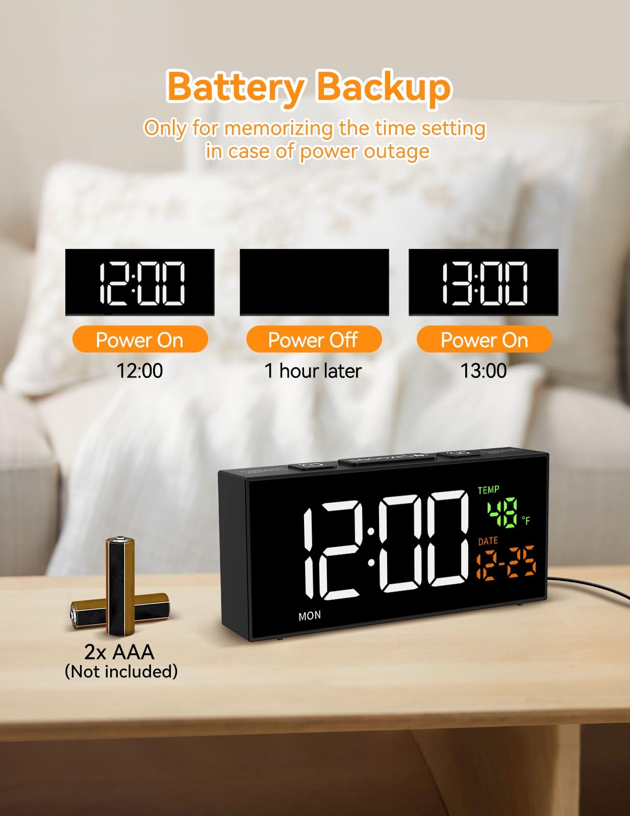 Netzu Alarm Clocks for Bedrooms, Digital Clock with Date Temperature and Weekday, Manual DST, Snooze, 2 Alarms, 4 Volumes for Living Room Home Bedside Desk (Black)