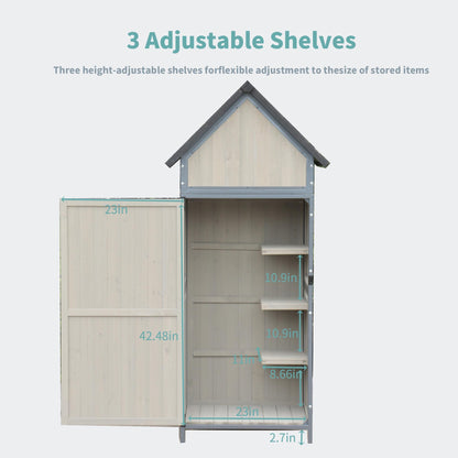 Garvee 5 x 2 FT Outdoor Storage Shed, Lockable Wooden Garden Shed with Metal Frame and Adjustable Shelves, Large Capacity Storage House with Single Lockable Door for Backyard Patio Garden Lawn, Grey