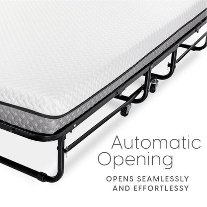 Milliard Deluxe Diplomat Folding Bed with Mattress for Adults, Twin Size, Portable Foldable Bed with Luxurious Memory Foam Mattress & Super Strong Frame, 75” x 38", Fold Up, Roll Away, & Hideaway