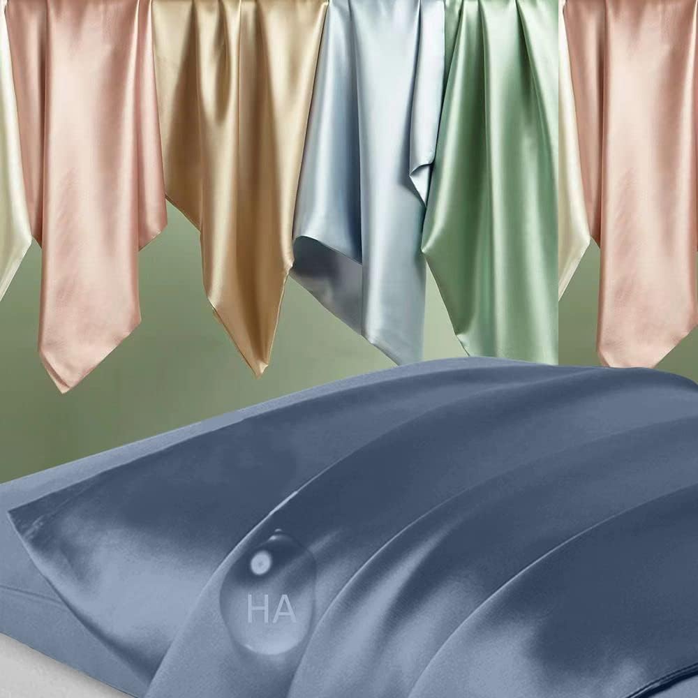 Mulberry Silk Pillowcase Set by Skiennix - Anti-Acne & Hair Care | King Size, Ash Blue, 2 Pack