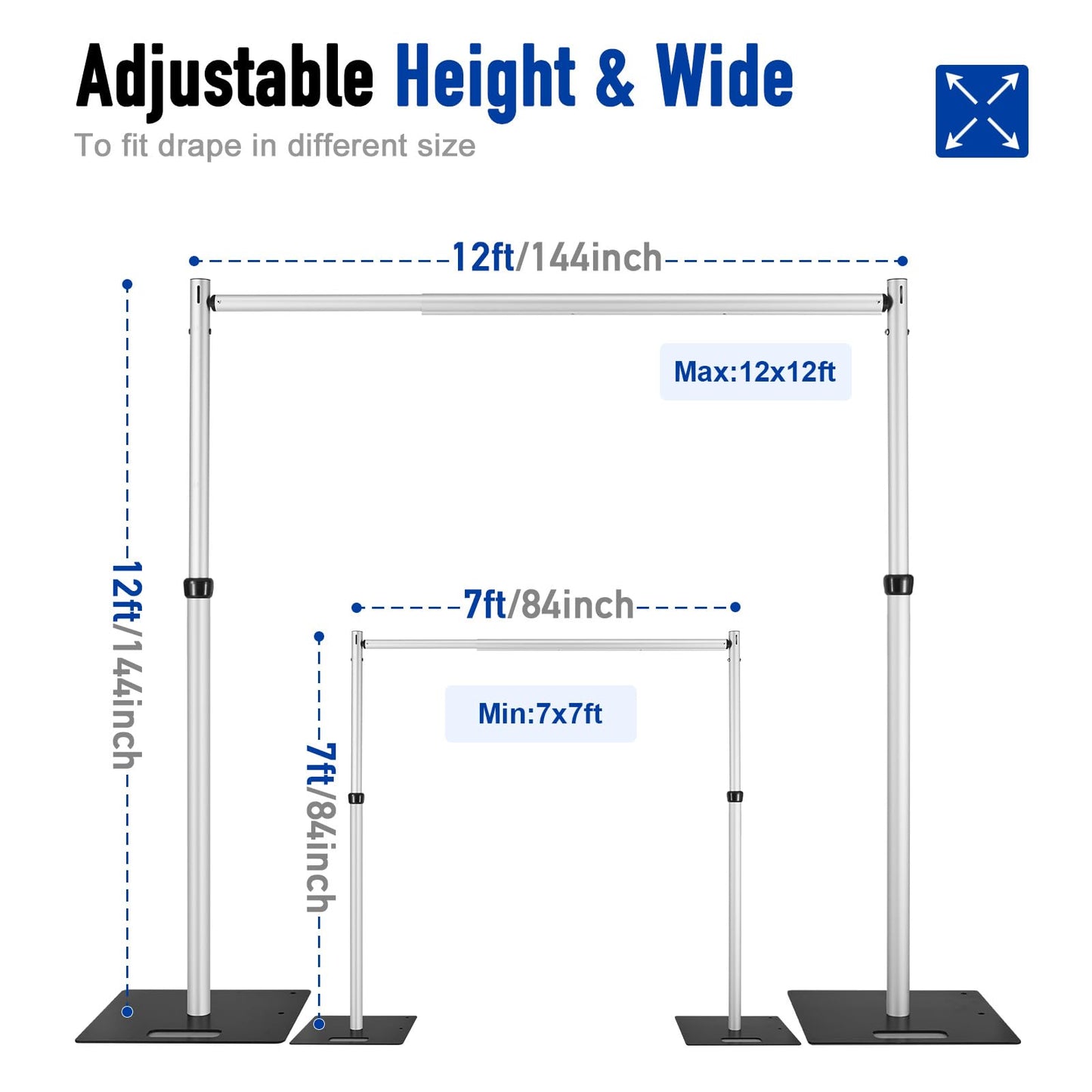 Hecis Heavy Duty Backdrop Stand,12x12ft Double Crossbar Pipe and Drape Stand, arch backdrop stand, Back Drop Stand for Party Event, Trade Shows & Wedding Decor