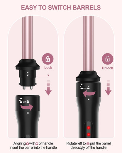 3 in 1 Curling Iron, Curling Wand Set with 3 Interchangable Ceramic Beach Waves Wands(0.75"-1.25"), Dual Voltage 30s Fast Heating with Heat Resistant Glove & 2 Clip for Long/Short All Hairstyle