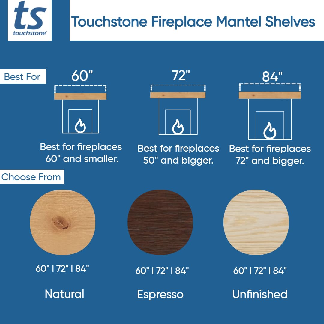 Touchstone Floating Fireplace Mantel Shelf – Solid Wood Wall-Mounted Mantel – Rustic Farmhouse Style 84 Inch – Natural Finish