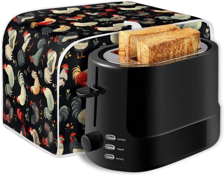2 Slice Toaster Cover, Farm Chicken Rooster Design, Dust Protection with Hang Loop, Easy to Store (14x14") 2PCS