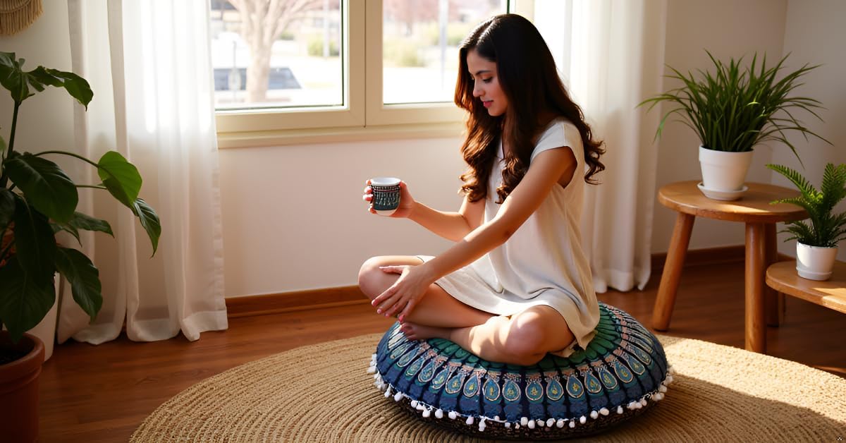 22 Inches Round Mandala Floor Pillow Cover Seating Cushion Throw Cover Hippie Decorative Bohemian Ottoman Pouf Cover