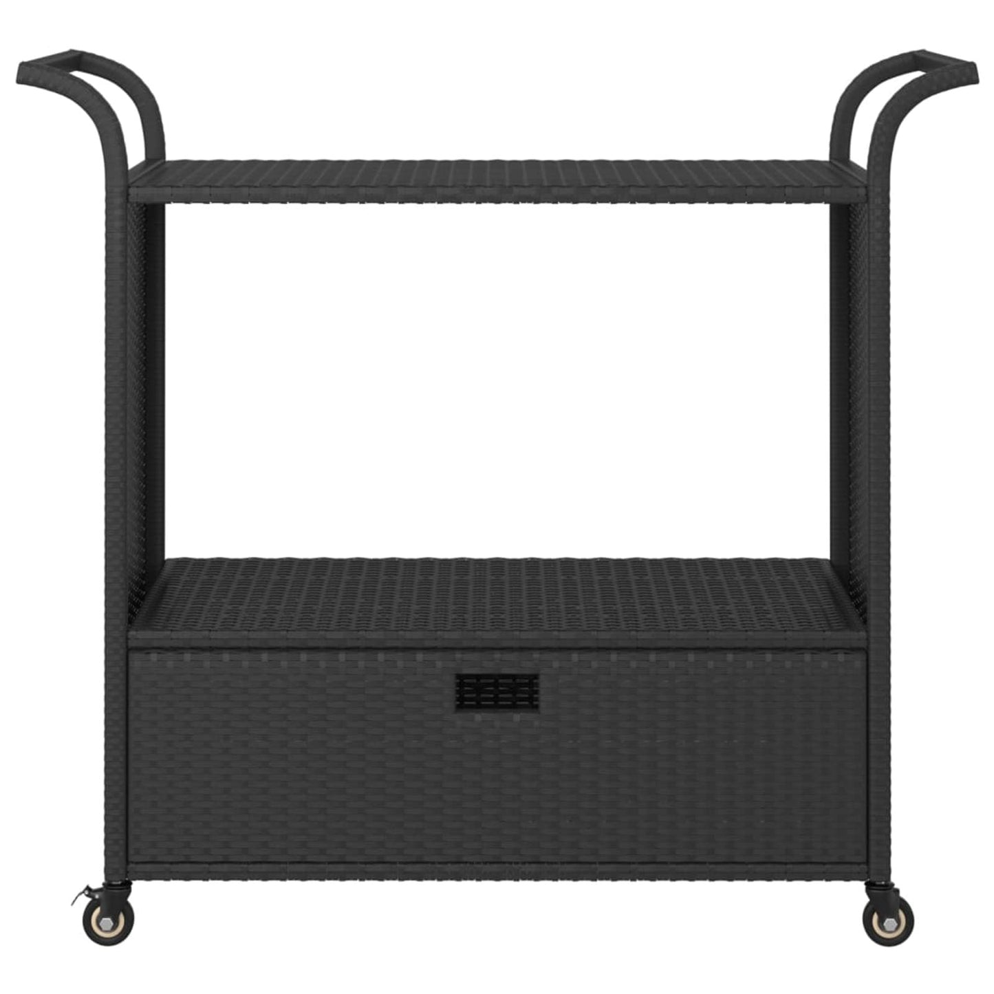 Gecheer Bar Cart with Drawer – 39.4 x 17.7 x 38.2 Inch Poly Rattan Serving Trolley, Weatherproof Steel Frame, Locking Casters, Smooth-Rolling Kitchen or Outdoor Bar Caddy