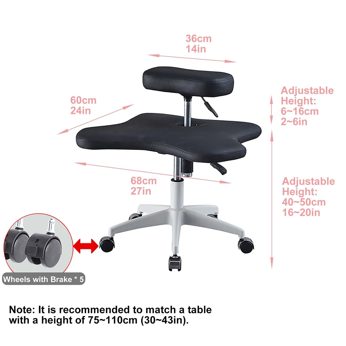 Office Chair Cross Legged Chair，Kneeling Office Chair, Meditation Chair, Ergonomic Height Adjustable Office Stool, Cross Legged Chair with Wheels (Svart Handle Adjustment),Svart-Handle adjus