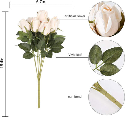 Hawesome 3 Bunches Artificial Silk Roses Buds Realistic Bouquet Arrangement for Wedding Party Centerpieces (Champagne)