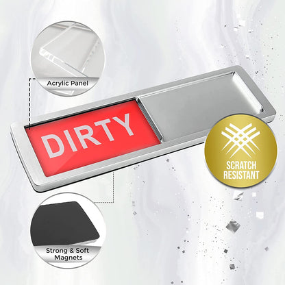 Premium Clean Dirty Dishwasher Magnet, Dirty Clean Sign for Dishwasher Easy to Read and Strong Slide for Changing Signs, Heavy Duty Magnet with Optional Stickers (Red & Green (Silver))