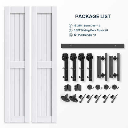 EaseLife 36 x 84 inch (Double 18x84 Door) White Barn Door with 6.6FT Sliding Door Hardware Kit Included & Handle,Solid Wood,Waterproof,DIY Assemblely,Easy Install,H-Frame,Fit 32-34in Wide Opening