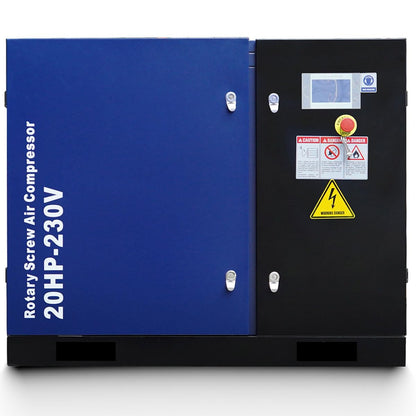 Trollastor 20HP Rotary Screw Air Compressor, 74 CFM @125 PSI, 230V 60Hz 3-Phase Fixed Speed Industrial Compressor, 62 dB Low-Noise, Star-Triangle Start, 1" NPT Outlet, Heavy-Duty Steel Cabinet