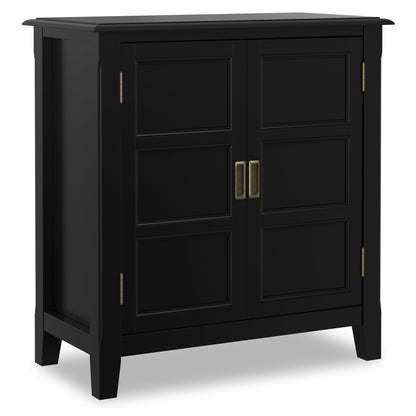 SIMPLIHOME Burlington Storage Cabinet - 30 inch Wide Solid Wood 2 Door Low Storage Unit in Black, Transitional Accent Cabinet for Living Room or Entryway with Adjustable Shelves