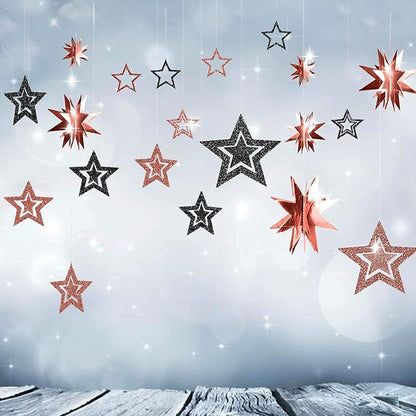Decor365 Glitter Black Rose Gold Star Garland Twinkle Little Star Party Decoration Hanging Decor Backdrop Banner