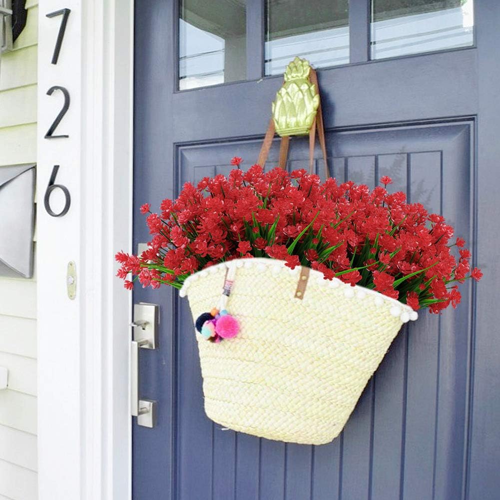 GREENRAIN 6 Bundles Red Artificial Lotus Flowers, UV Resistant Faux Plastic Plants for Garden Décor