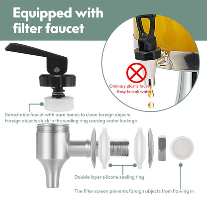BAVNNRO 4.5 Gallon Drink Dispensers for Parties, Beverage Dispenser with Stand, Commercial Hot Cold Juice Dispenser with Ice Container and Stainless Steel Drip Trays for Beer, Water Lemonade