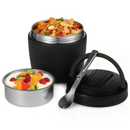 Insulated Container for Hot Food Adults, 1.2 L / 40.6 fl oz Stainless Steel Vacuum Insulated Food Jar, 5.3x5.3x5.1 in Wide Mouth Lunch Container with Insulated Bag, Foldable Spoon