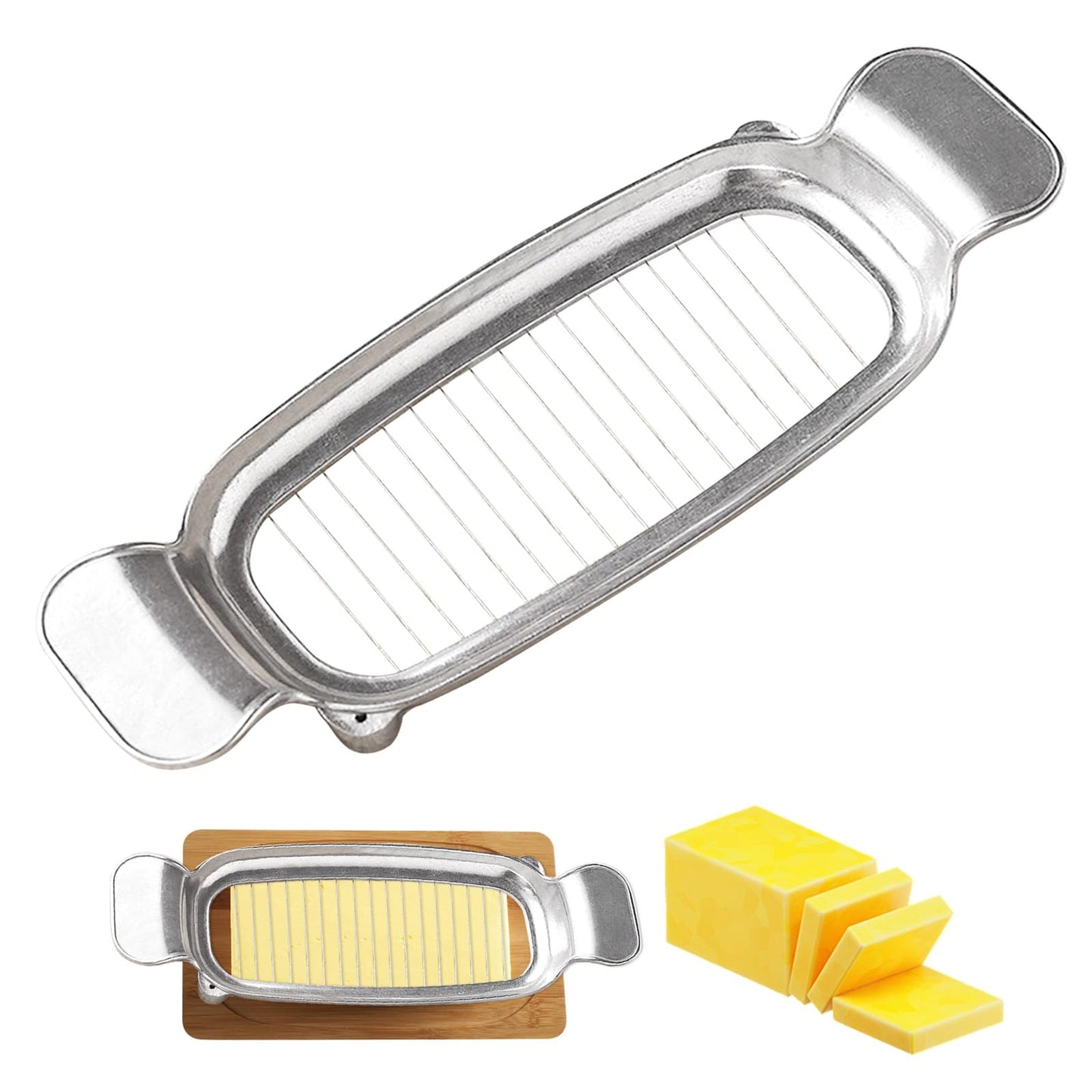 Butter & Cheese Slicer Cutter, Stainless Steel Wire Cheese Slicer, Safe for Food Contact, Multipurpose Handheld Butter Cutter for Block Cheese, Butter, Soft Fruits, and Dishwasher Safe
