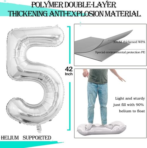 GOER 50th Birthday Balloons - 42 Inch Jumbo Silver Foil Helium Decorations for Anniversary Celebrations