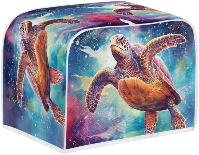 Toaster Cover 4 Slice Galaxy Sea Turtle, Dustproof Bakeware Protector for Small Kitchen Appliances with Hang Loop