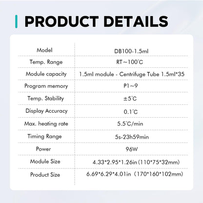 LAB FISH Heating Digital Dry Bath Incubator Laboratory Thermostatic Heater,Programmable Timer | Dry Block Incubator with 1.5ml*35 Centrifuge Tubes Block