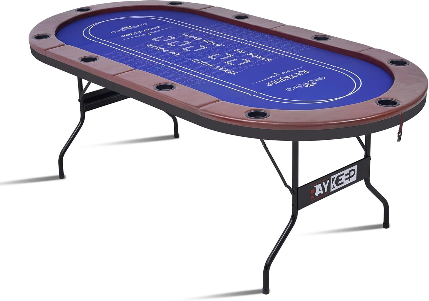 RAYKEEP Foldable Poker Table for 10 Players, 84" Folding Blackjack Texas Holdem Table, Portable Casino Leisure Card Board Game Table with Cup Holders and Padded Rails for Game Room (Brown)
