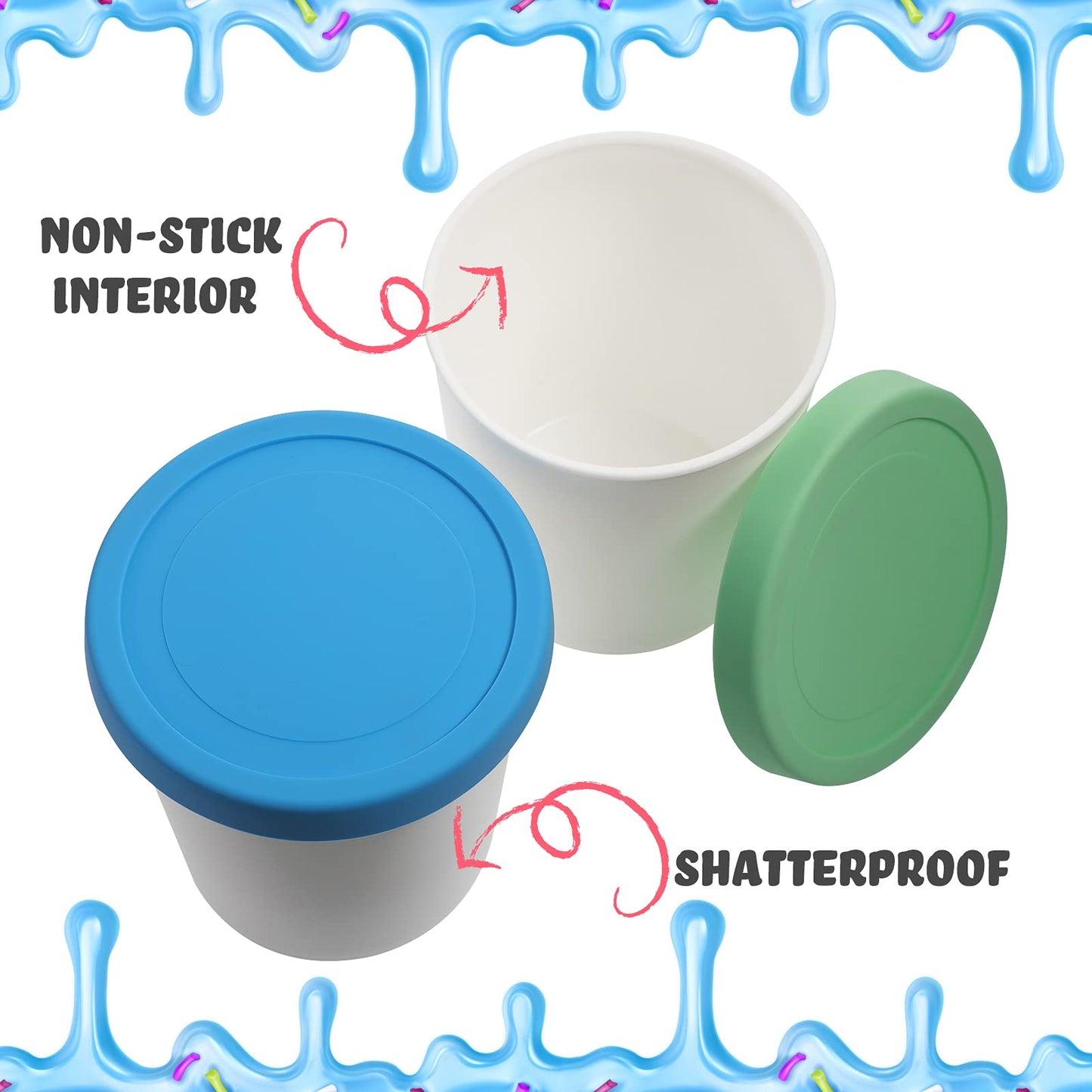 Nuenen 5 Pack Ice Cream Containers 1Qt Freezer Storage Tubs with Silicone Lids and Spoon for Homemade Ice Cream Reusable, Sorbet Dishwasher Safe(Blue, Red, Green, Orange)
