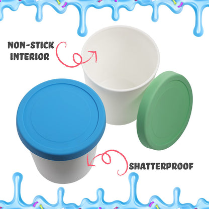 Nuenen 5 Pack Ice Cream Containers 1Qt Freezer Storage Tubs with Silicone Lids and Spoon for Homemade Ice Cream Reusable, Sorbet Dishwasher Safe(Blue, Red, Green, Orange)