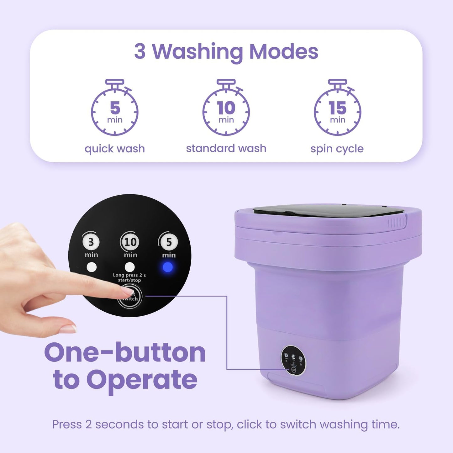 FETIONS Portable Washing Machine, 11L Foldable Washer with 3 Modes, Deep Cleaning for Underwear, Baby Clothes, and