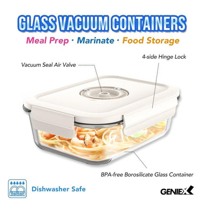 GENIEX Glass Vacuum Seal Containers for Food Storage (Sealer sold separately)