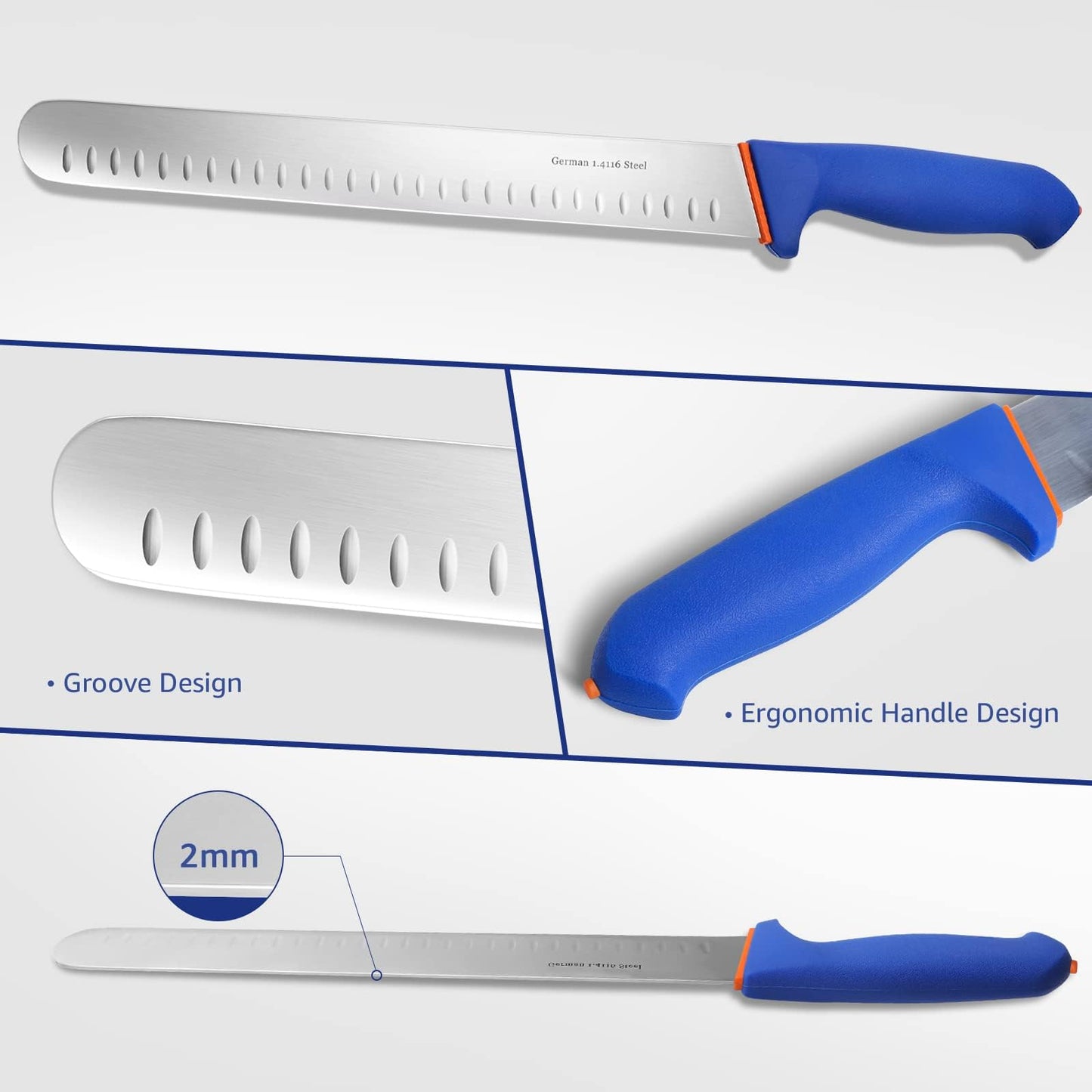 DRAGON RIOT Carving Knife Set for Meat 12 Inche Meat Slicing Knife and Boning Knife and 6 Inch Curved Beef Brisket Trimming Bundle