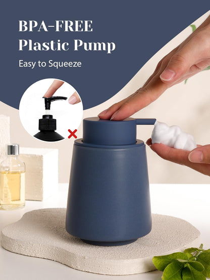 INGOFIN Ceramic Foaming Soap Dispenser -14 oz Foam Hand Soap Dispenser Bathroom Modern Refillable Dish Wash Bottle for Kitchen with Large Pump Matte Green