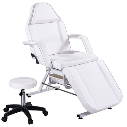 Amacv Massage Salon Tattoo Chair with Two Trays Esthetician Bed with Hydraulic Stool,Multi-Purpose 3-Section Facial Bed Table, Adjustable Beauty Barber Spa Beauty Equipment, White