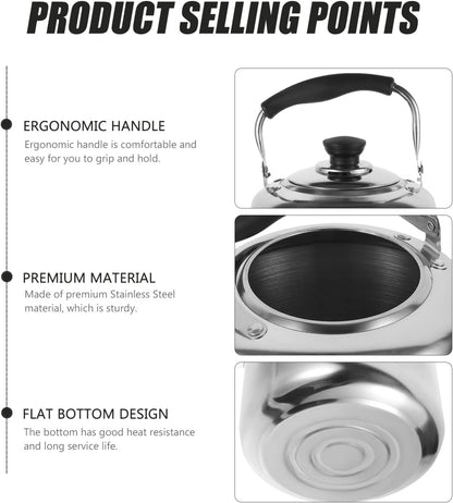 KALLORY 1pc Stainless Steel Teapot, Camping Water Kettle, Stainless Steel Tea Kettle for Stove Top