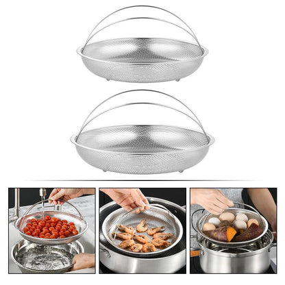 SHOWERORO Steamer Basket with Handle 8.85 Inch Stainless Steel Reusable Food Steaming Rack for Rice Cooker Vegetables Seafood and More