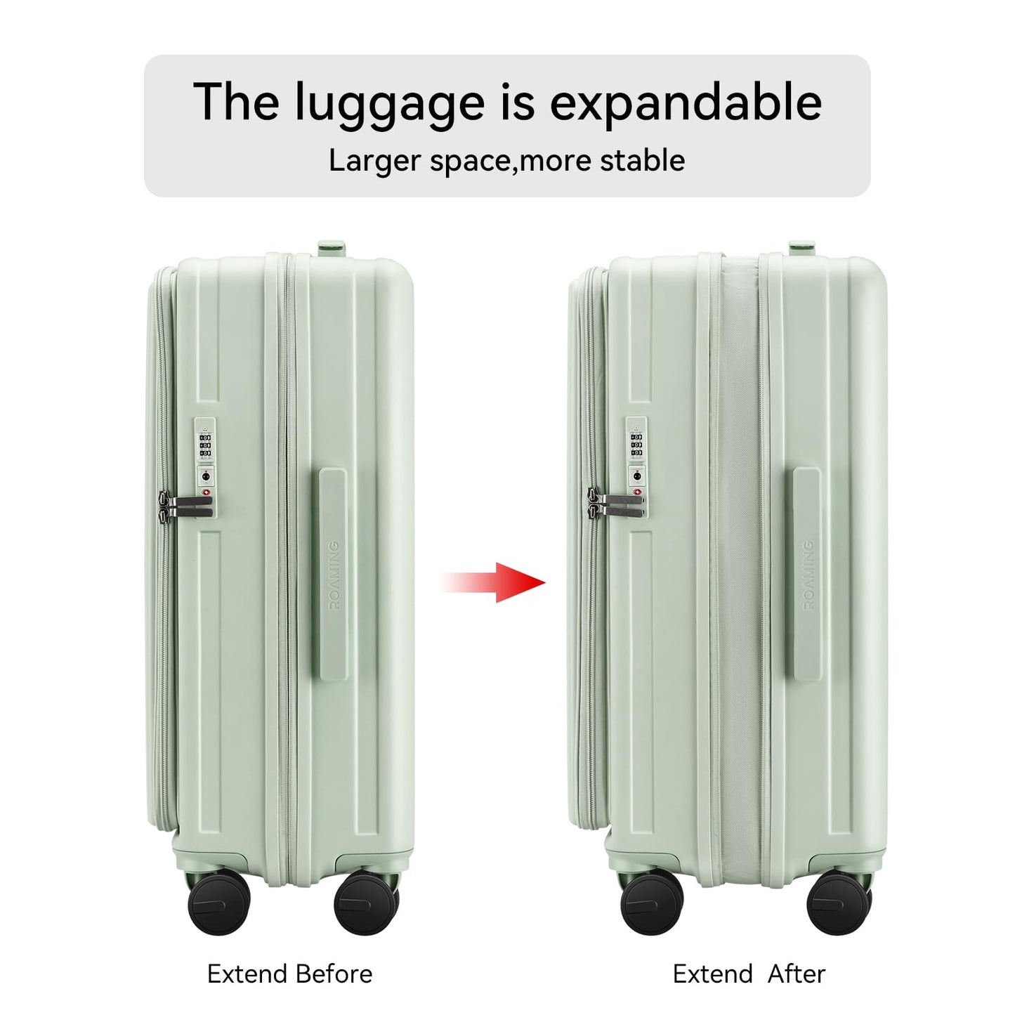 ROAMING Luggage Sets Hard shell Suitcase Top Opening Expandable with Spinner Wheels,Sturdy Large Suitcase Tsa Lock 20 Inch Carry on 28 Inch Checked Luggage,2-Piece Set (20/28) for Woman Men.Jade cyan