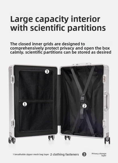 KANGSHILU Premium Aluminum Checked Luggage 24”, Metal Shell Zipperless Suitcase with Spinner & Removable Wheels, Size 26.77"x17.32"x9.84", 11.68 lbs, Includes 2 Spare Wheels & TSA Lock (Silver)