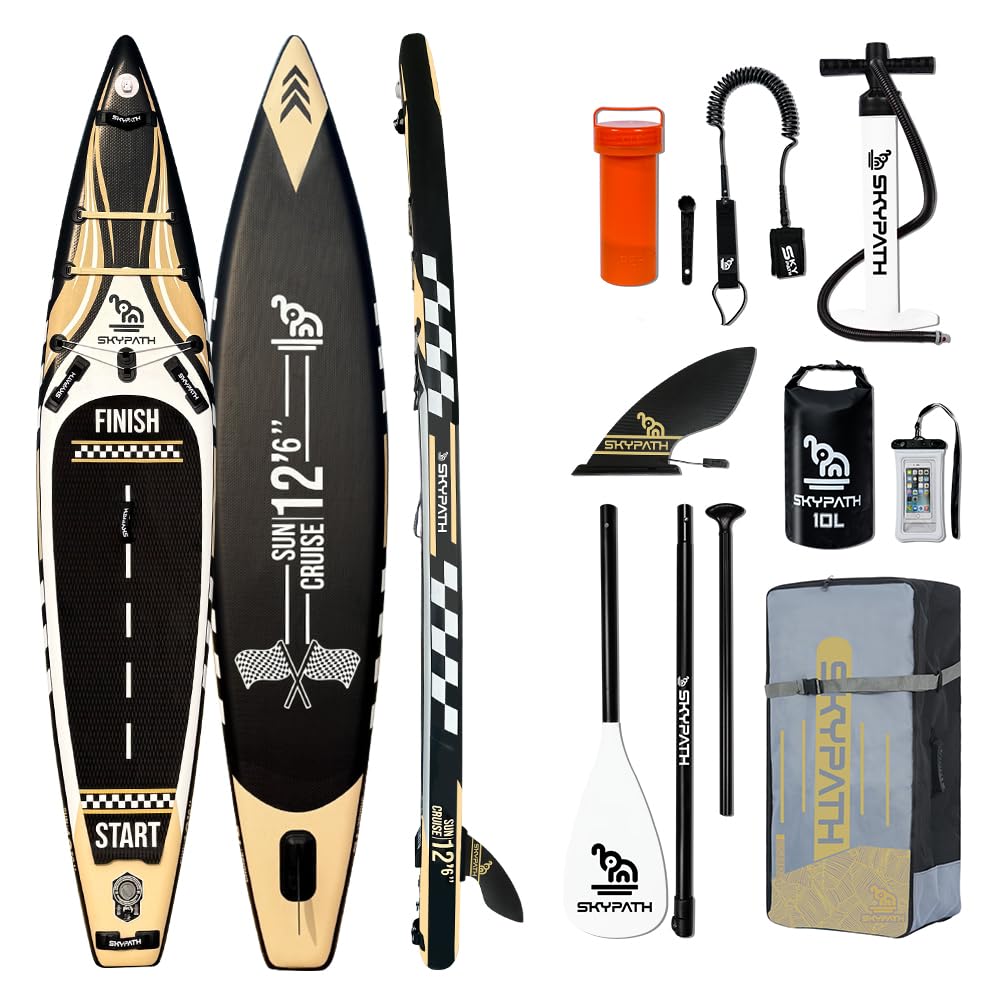 Inflatable Stand Up Paddle Board,10'6-12'6''* 30-34''Ultra-Light SUP Board,Blow Up Paddle Board, for Youth & Adults of All Skill Levels with Full Set of SUP Board Accessories (Black & Gold-F2)