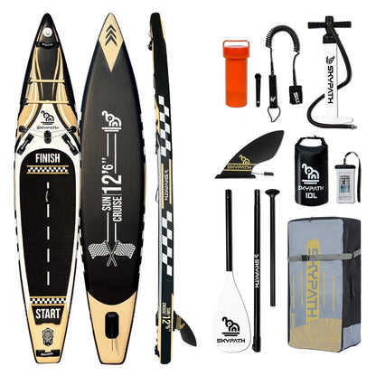Inflatable Stand Up Paddle Board,10'6-12'6''* 30-34''Ultra-Light SUP Board,Blow Up Paddle Board, for Youth & Adults of All Skill Levels with Full Set of SUP Board Accessories (Black & Gold-F2)