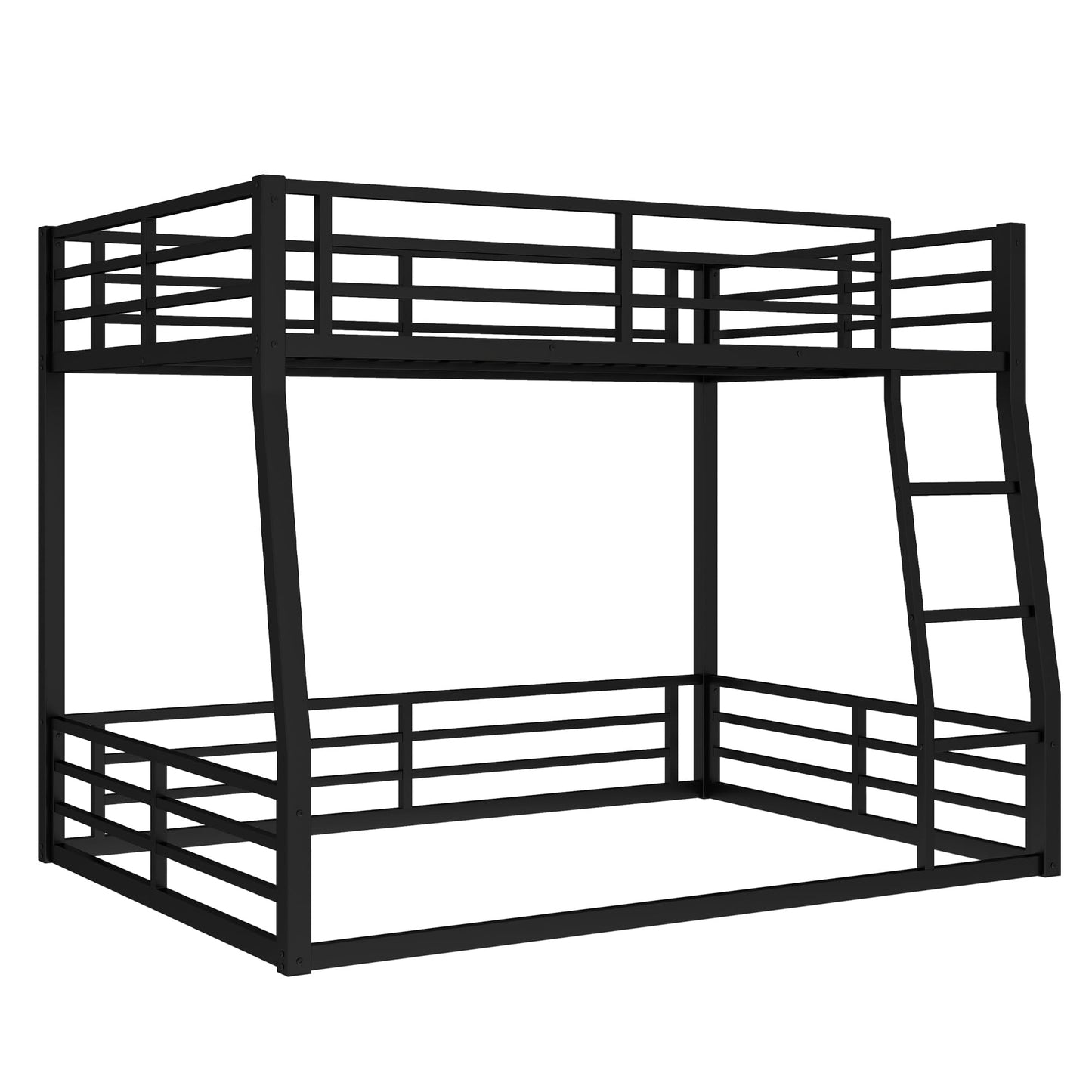 Full XL Over Queen Bunk Bed Frame with Noise Reduced Design, Heavy Buty Metal Floor Bunk Bed Full XL Over Queen Bunk Beds with Ladder for Adults, Teens