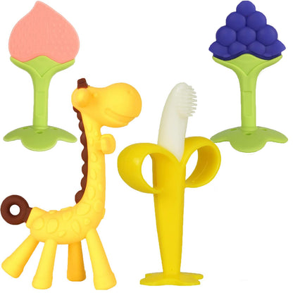 HAILI XMGQ Baby Teething Toys 3-6 Months, Baby Chew Teether Freezer BPA Free, Babies Teething Relief for Infants, Banana Toothbrush, Fruit Shape Giraffe Newborn Teether Gift for Baby Boy and Girl