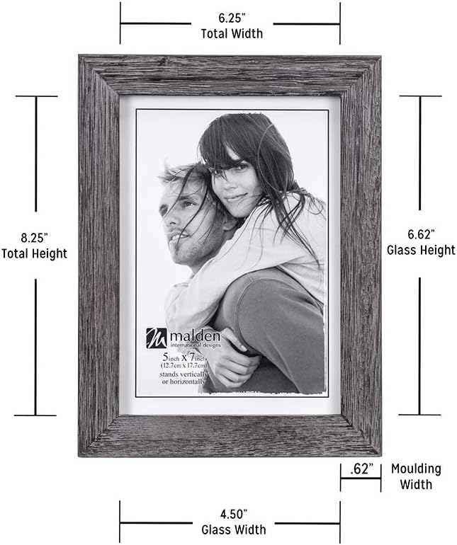 Malden International Designs Rustic Wood Picture Frame, 5x7, Linear, Rough Gray