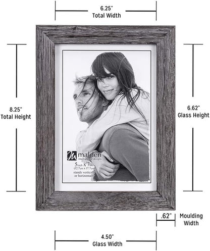 Malden International Designs Rustic Wood Picture Frame, 5x7, Linear, Rough Gray