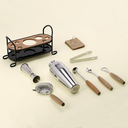 Btuqbu Cocktail Shaker Set with Stand, Mixology Bartender Kit for Drink Mixing | Mixology Set with 7 Bar Set Tools Cocktail Kit